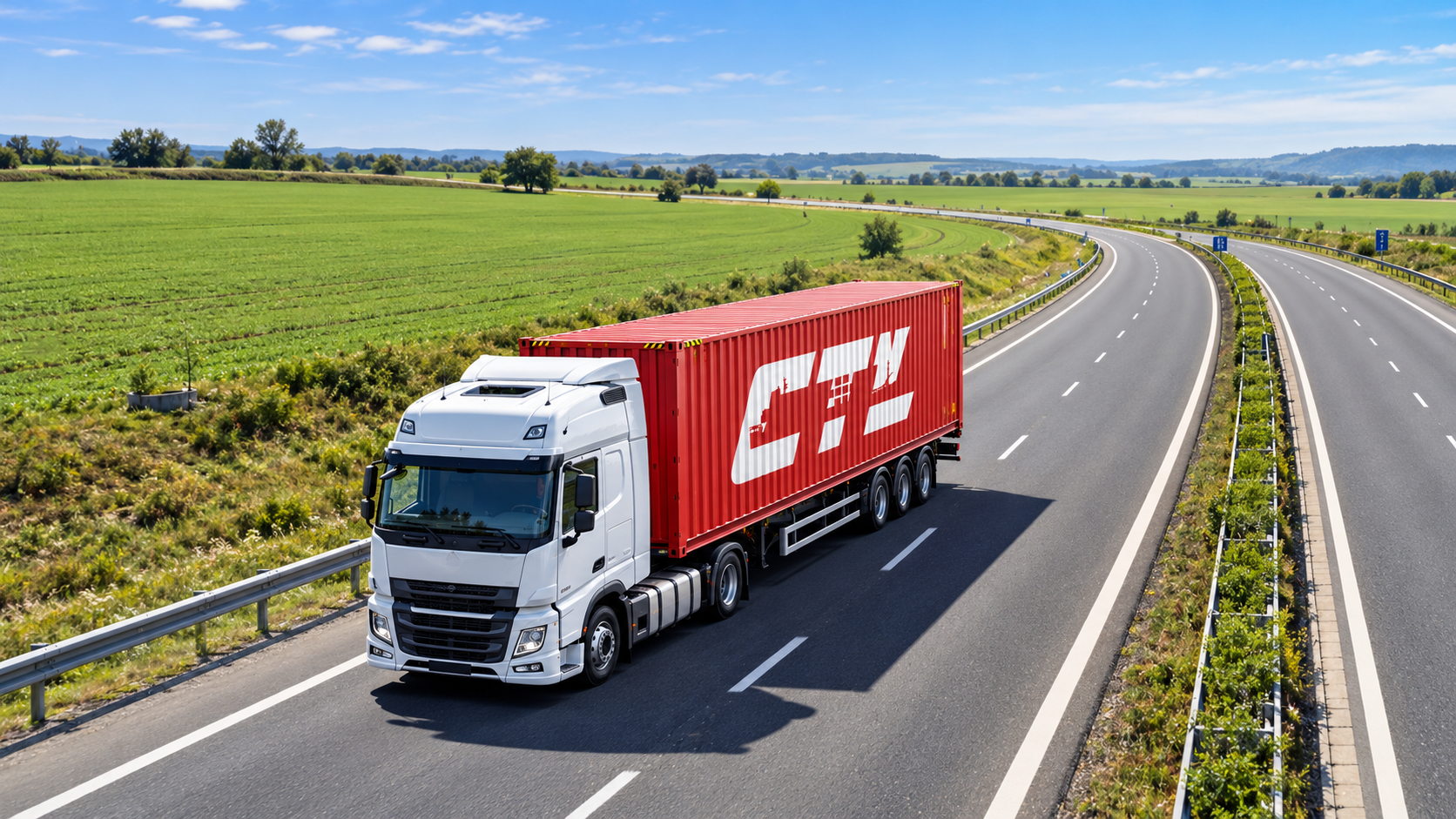 Recreación ilustrativa de un camión con contenedor CTL en carretera